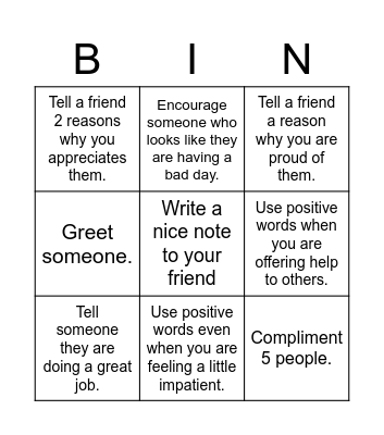 Positive Language Bingo Card
