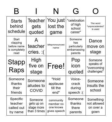 FGHS Graduation Bingo Card