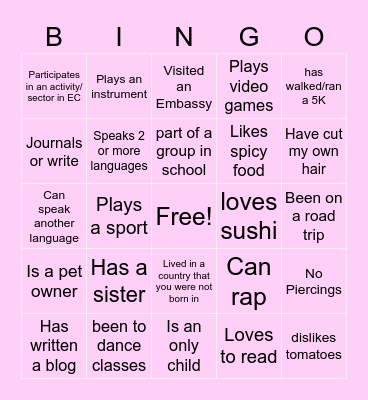X-GPS Human Bingo Card