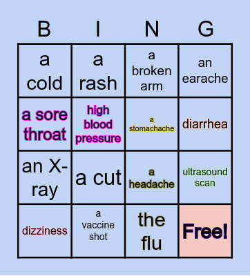 Health and Illnesses Bingo Card