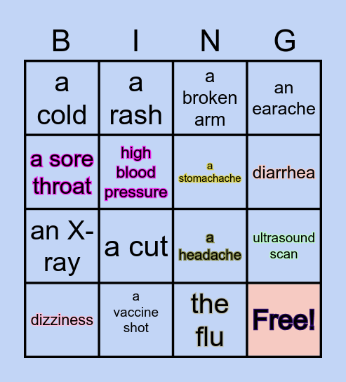 Health and Illnesses Bingo Card
