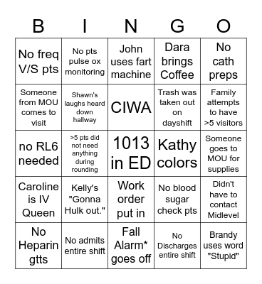 Nightshift Bingo Card