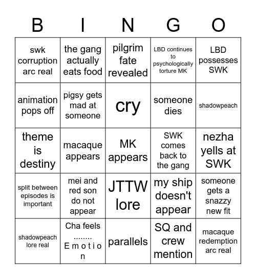 monkie kid s3 ep 12 Bingo Card