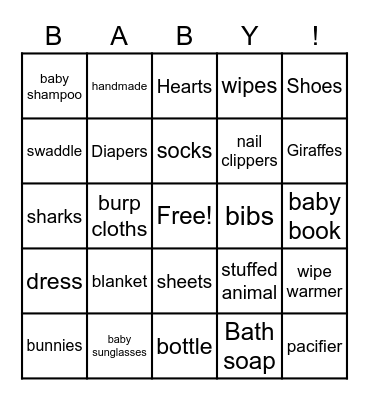 Baby Shower Bingo Card