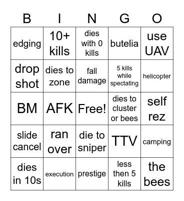 warzone Bingo Card