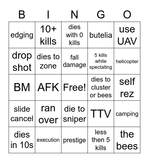 warzone Bingo Card