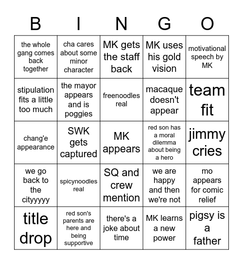 monkie kid s3 ep 13 Bingo Card