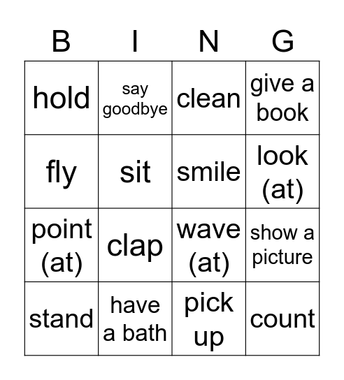 Action verbs Bingo Card