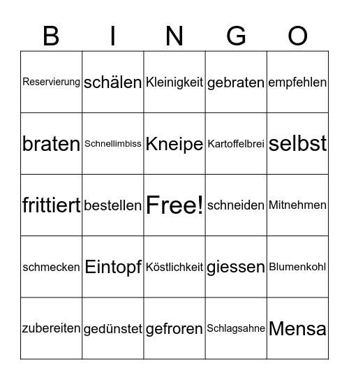 Essen und Feiern Bingo Card