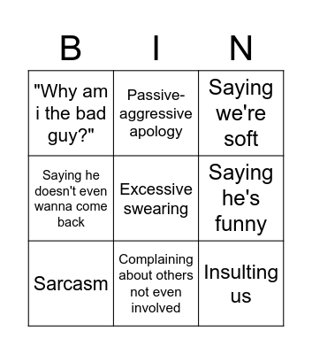 bad apology bingo Card