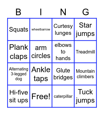 Fitness Bingo Card