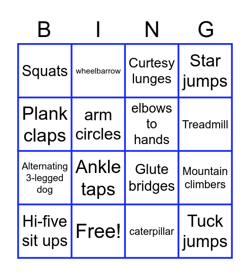 Fitness Bingo Card