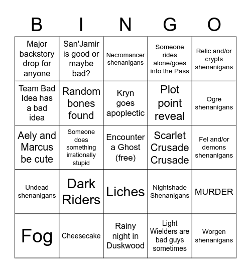 Duskwood Bingo II Bingo Card