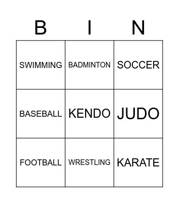What sport should we watch? Bingo Card
