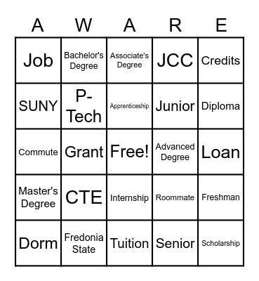 COLLEGE and CAREER BINGO Card