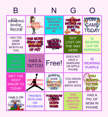 Find The Guest- Baby Shower Bingo Card