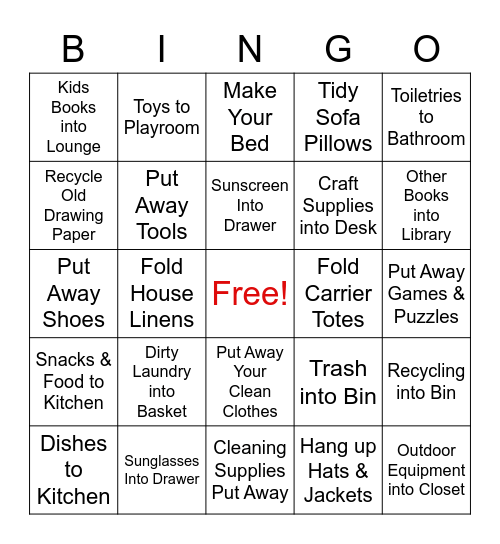 Home Reset BINGO Card