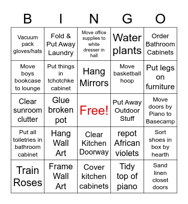 To Do @ Home Bingo Card