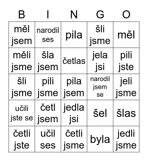 Minulý čas 2 Bingo Card