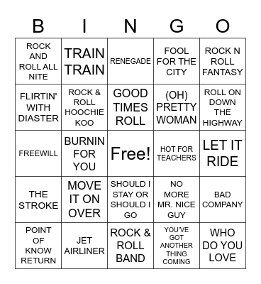 CLASSIC ROCK Bingo Card