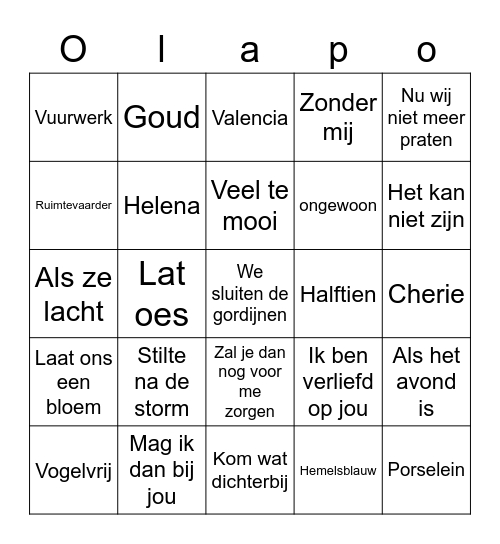 Recente Vlaamse hits Bingo Card