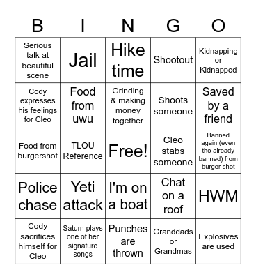 Clody Date Day! Bingo Card