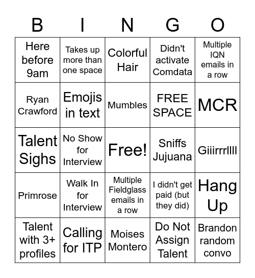 SS Bingo Card