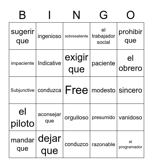 4.1 Spanish Review Bingo Card