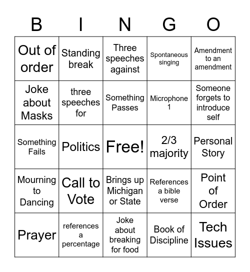 Annual Conference 2022 Bingo Card