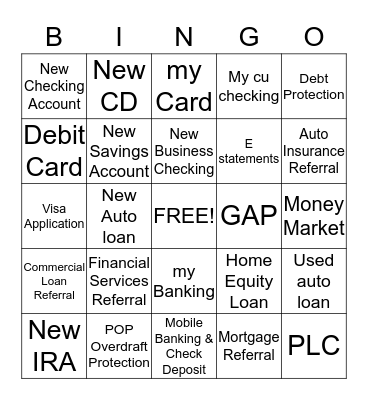 Retail Sales Contest MSR Bingo Card