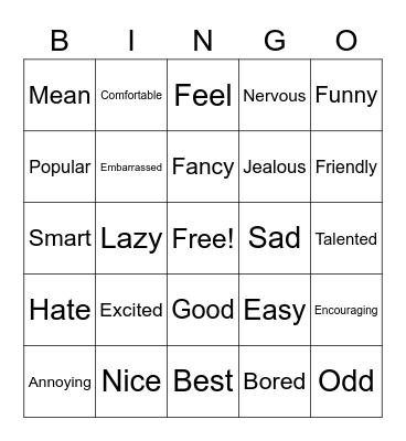 Adjectives Bingo Card