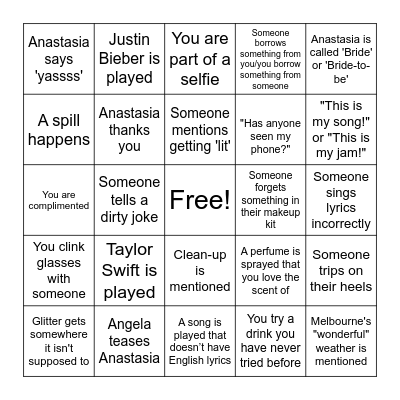 Bridal Bingo Card