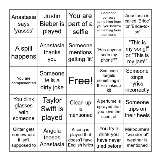 Bridal Bingo Card