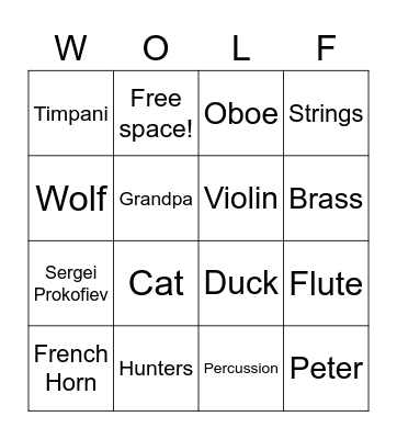 Peter and the Wolf BINGO Card