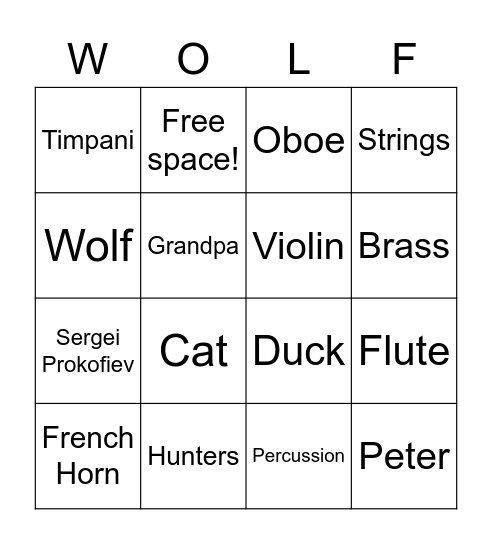 Peter and the Wolf BINGO Card
