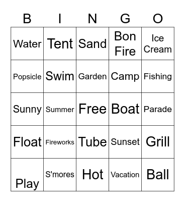Summer Words Bingo Card