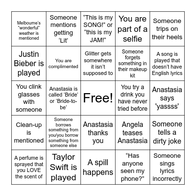 Bridal Bingo Card