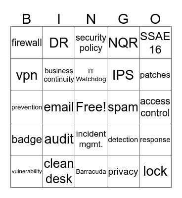 NQR Security Bingo Card