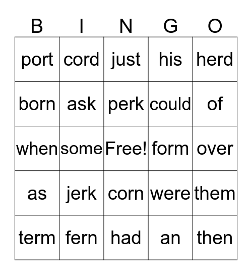 -er and -or Bingo Card