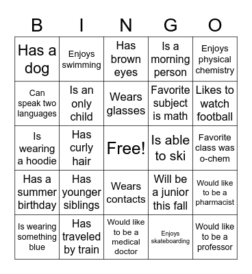 REU Kick-Off Bingo Card