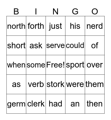 -er and -or Bingo Card