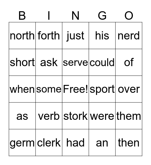 -er and -or Bingo Card