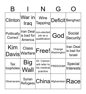 Republican Debate!!! Bingo Card