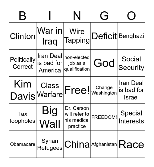 Republican Debate!!! Bingo Card