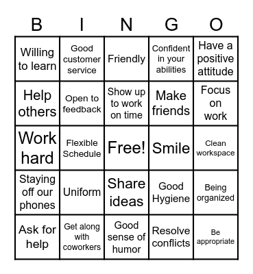 Employer Expectations Bingo Card