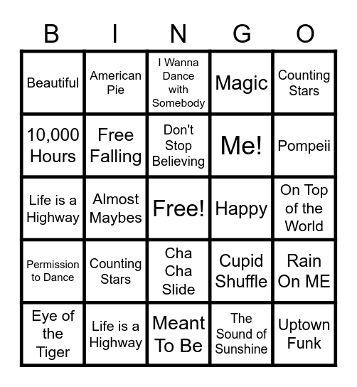 Name that Tune Bingo Card