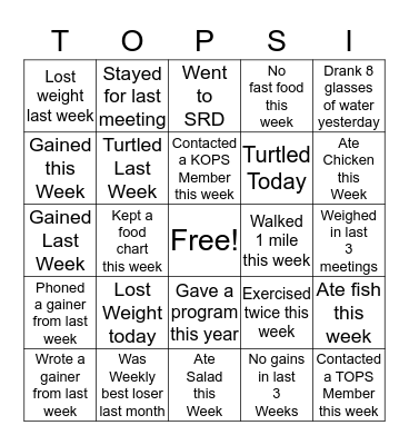 TOPS Bingo Card