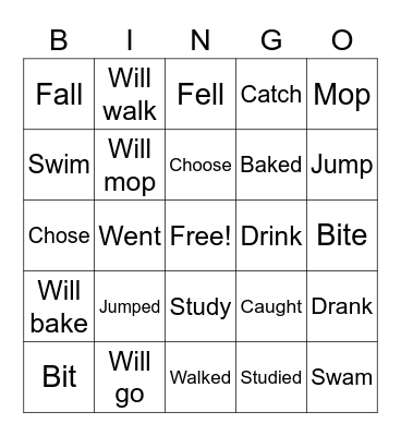 Verb Tense Bingo Card