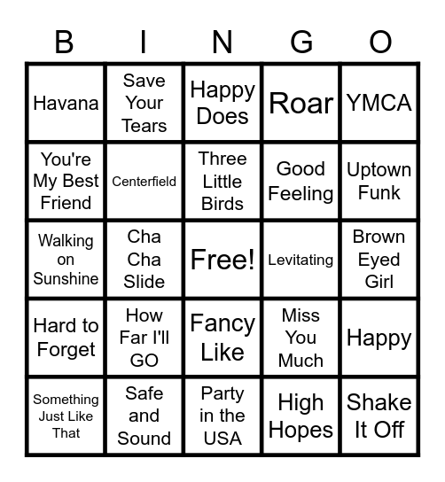 Name that Tune Bingo Card