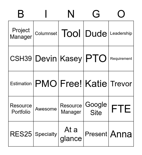 PRM Bingo Card